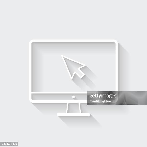 desktop computer with pointer. icon with long shadow on blank background - flat design - using computer blank screen stock illustrations