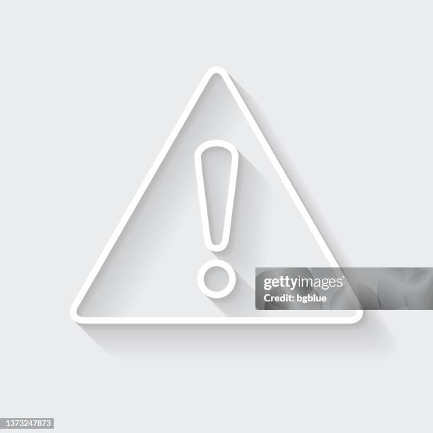 hazard warning attention. icon with long shadow on blank background - flat design - exclamation mark stock illustrations