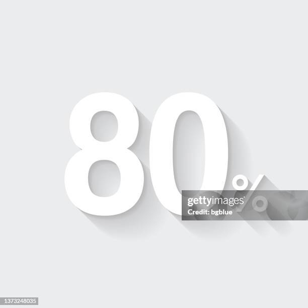 80% - eighty percent. icon with long shadow on blank background - flat design - 80 percent stock illustrations