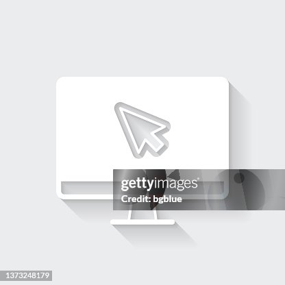 Desktop computer with pointer. Icon with long shadow on blank background - Flat Design Desktop computer with pointer. Icon with long shadow on blank background - Flat Design