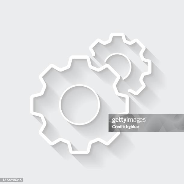 settings - gears. icon with long shadow on blank background - flat design - system configuration stock illustrations