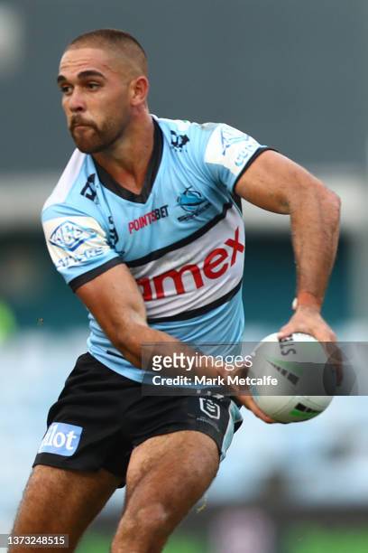 Will Kennedy of the Sharks in action during the NRL Trial Match between the Cronulla Sharks and the Canterbury Bulldogs at PointsBet Stadium on...