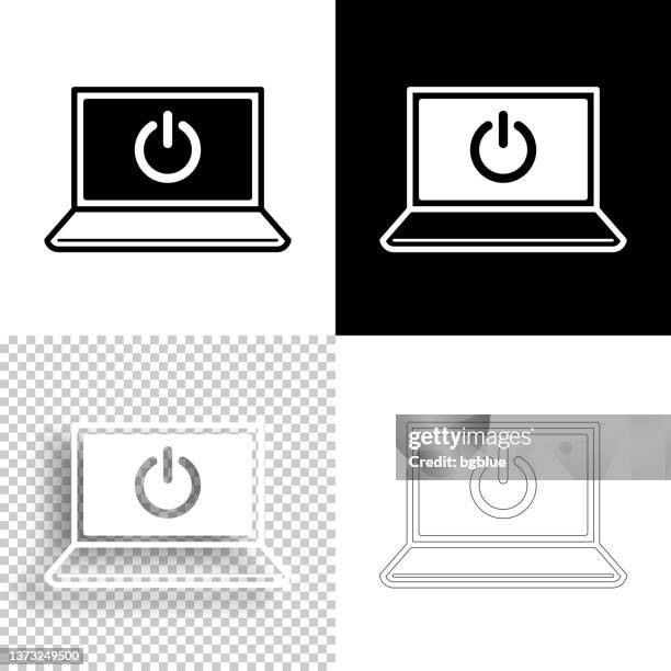 laptop with power button. icon for design. blank, white and black backgrounds - line icon - log off screen stock illustrations