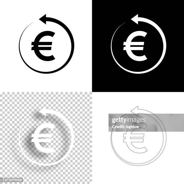 euro mit pfeil nach hinten. icon für design. leere, weiße und schwarze hintergründe - liniensymbol - geld zurück stock-grafiken, -clipart, -cartoons und -symbole