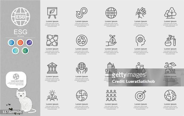 esg,environmental, social, and governance line icons content infographic - social issues stock illustrations