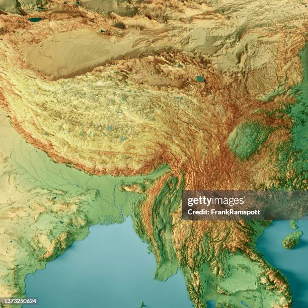 southwest china region 3d render topographic map color - south china stock pictures, royalty-free photos & images