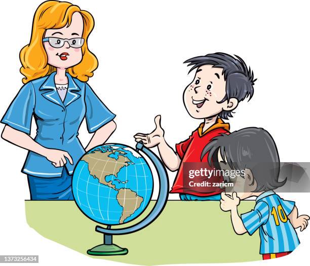 children in geography class - elementary school background stock illustrations