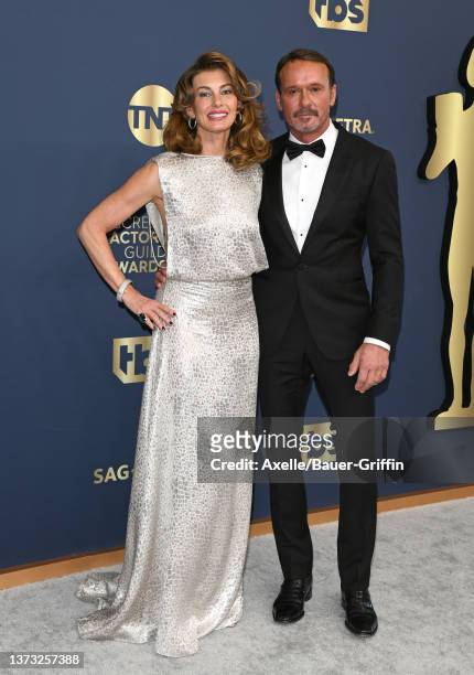 Faith Hill and Tim McGraw attend the 28th Annual Screen Actors Guild Awards at Barker Hangar on February 27, 2022 in Santa Monica, California.