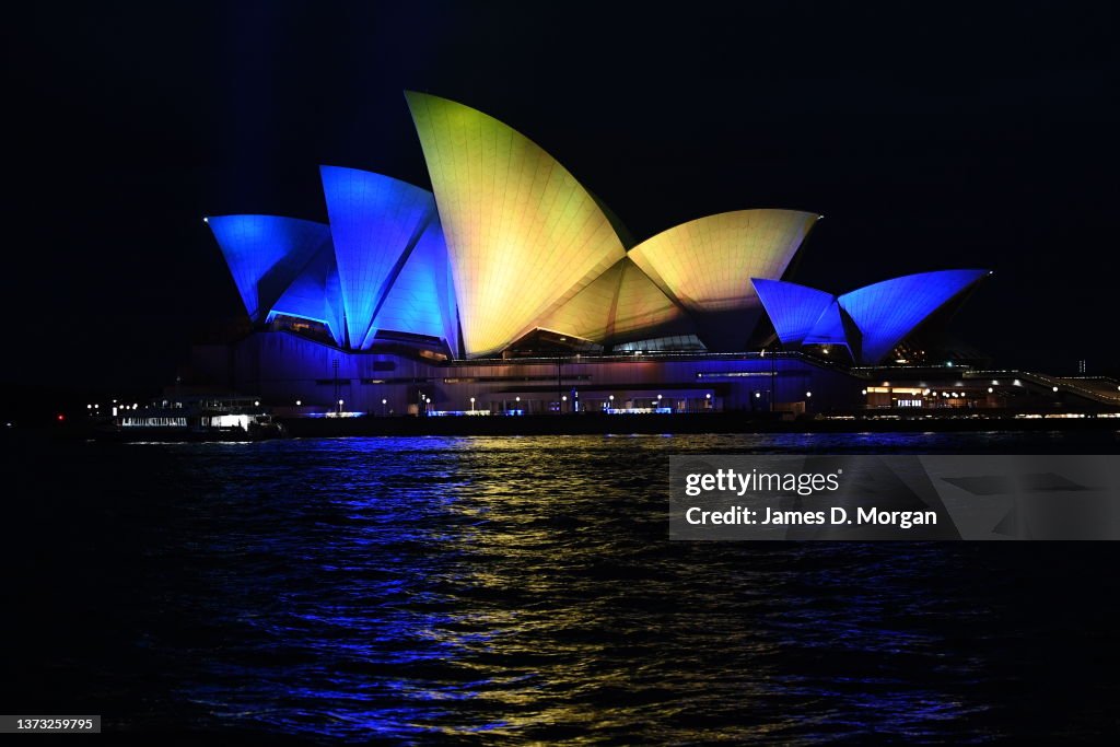 Sydney Opera House Sails Lit In Solidarity With Ukraine