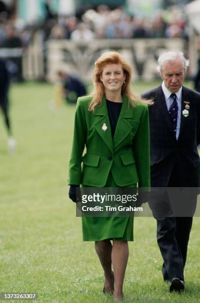British Royal Sarah, Duchess of York, wearing an emerald green suit with black gloves, attends the South of England Show, an agricultural fair in the...
