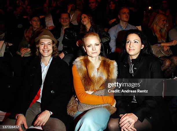 Pierre Sarkozy, Franziska Knuppe and Minu Barati attend the Laurel Autumn/Winter 2012 fashion show during Mercedes-Benz Fashion Week Berlin at...