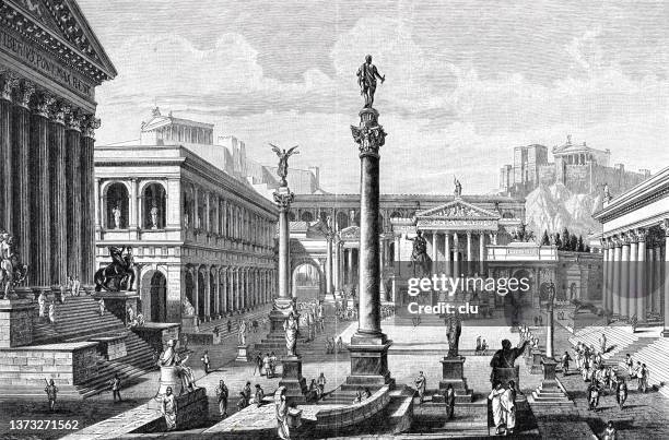 roman forum, reconstruction - ancient roman cities stock illustrations