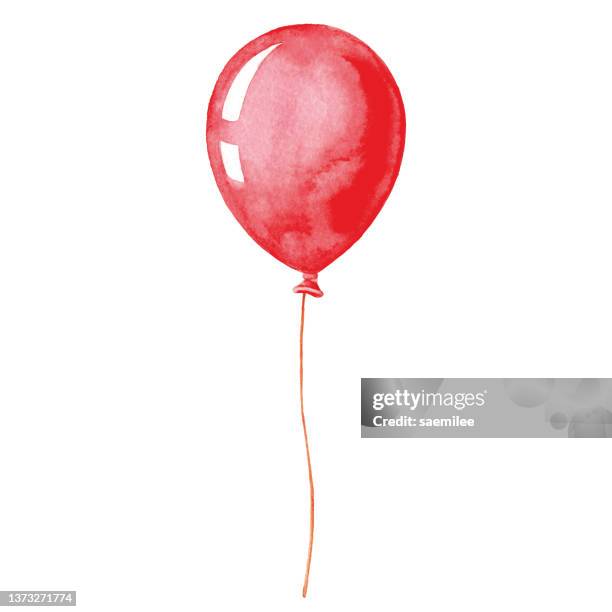 ilustraciones, imágenes clip art, dibujos animados e iconos de stock de acuarela globo rojo - globo de helio