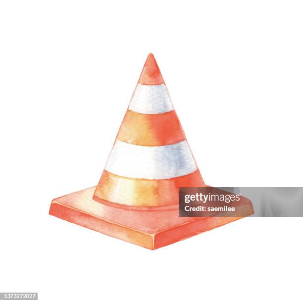 bildbanksillustrationer, clip art samt tecknat material och ikoner med watercolor traffic cone - trafikkon