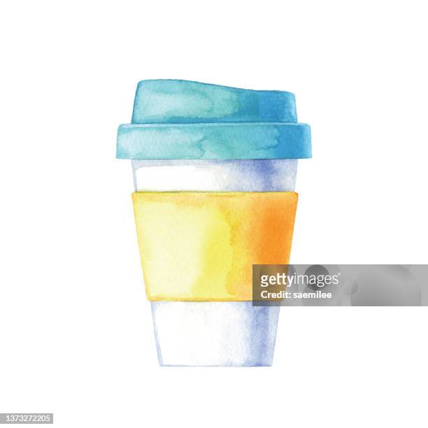 watercolor paper coffee cup - coffee cup takeaway stock illustrations