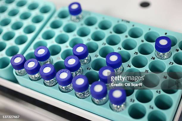 Tray of samples in the anti-doping laboratory which will test athlete’s samples from the London 2012 Games on January 19, 2012 in Harlow, England....