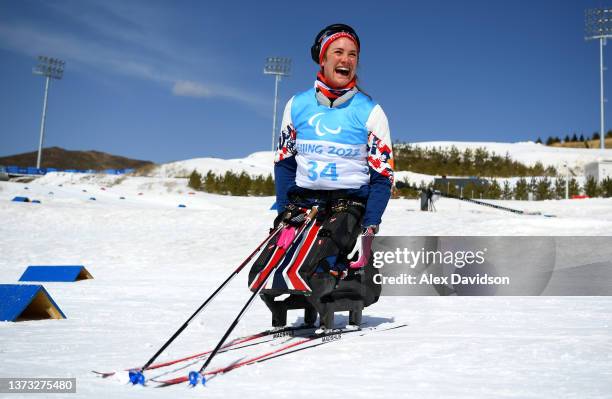 Birgit Skarstein of Team Norway looks on after a Official Training Session at Zhangjiakou National Biathlon Centre on February 28, 2022 in in...