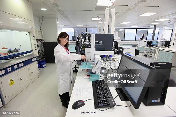 Analyst Nicola Gray assesses samples in the anti-doping laboratory which will test athlete’s samples from the London 2012 Games on January 19, 2012...