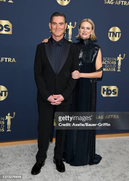 Billy Crudup and Naomi Watts attend the 28th Annual Screen Actors Guild Awards at Barker Hangar on February 27, 2022 in Santa Monica, California.