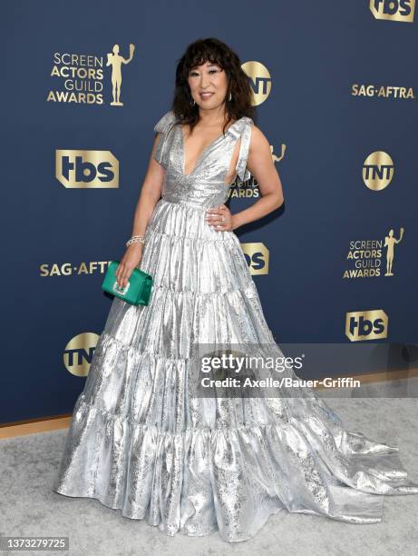 Sandra Oh attends the 28th Annual Screen Actors Guild Awards at Barker Hangar on February 27, 2022 in Santa Monica, California.