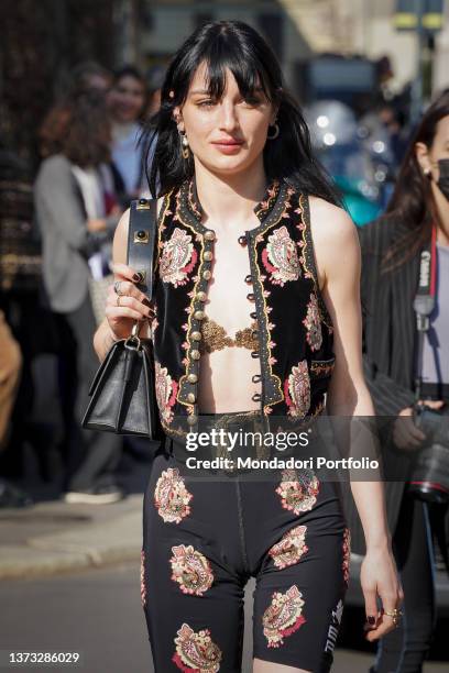 Italian actress Alice Pagani guest at the Etro fashion show on the fourth day of Milan Fashion Week Women's Collection Fall Winter 2022-2023. Milan ,...