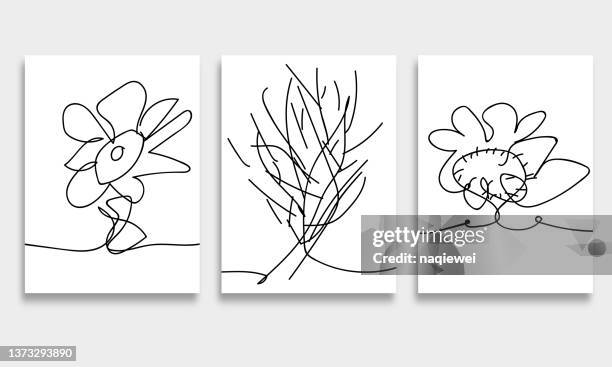 set of hand drawn line style plants,doodle design elements banner background - cosmo curve stock illustrations