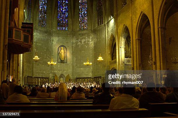 choir in the cathedral - congregation stockfoto's en -beelden