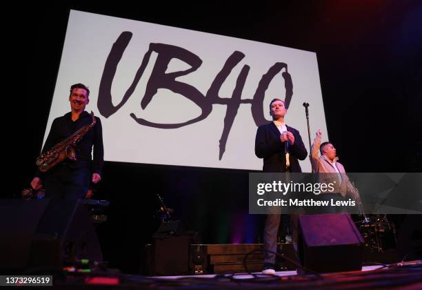 Martin Meredith, Matt Doyle and Laurence Parry of UB40 perform during the Birmingham Festival Launch 2022 at Symphony Hall on February 28, 2022 in...