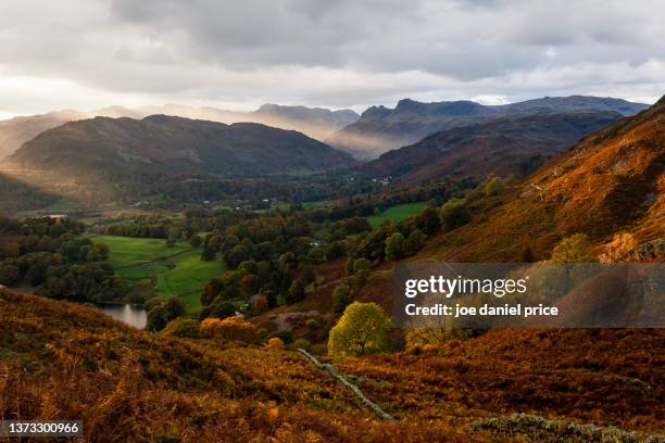 loughrigg fell, sunbeam, ambleside, sunrise, lake district, cumbria, england - loughrigg fell stock pictures, royalty-free photos & images