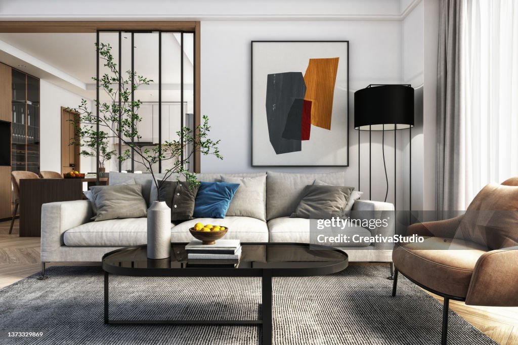 Interno moderno del soggiorno - rendering 3d