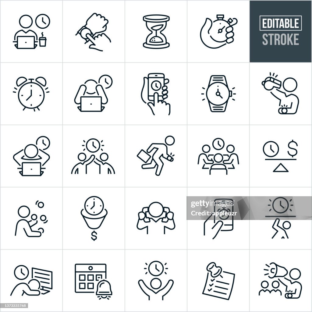 Zeitmanagement Thin Line Icons - Editierbare Kontur