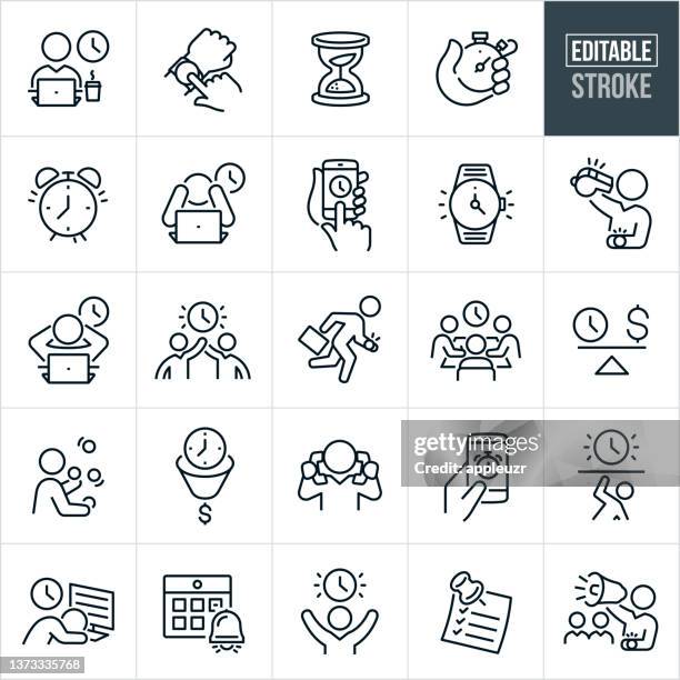 zeitmanagement thin line icons - editierbare kontur - auf die uhr sehen stock-grafiken, -clipart, -cartoons und -symbole