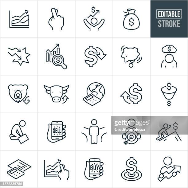 stock market highs and lows thin line icons - editable stroke - stock market volatility stock illustrations