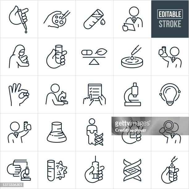 medical research thin line icons - editable stroke - lab flask vector stock illustrations