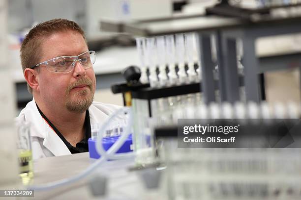 Analyst Damon Maheux works in the anti-doping laboratory which will test athlete’s samples from the London 2012 Games on January 19, 2012 in Harlow,...