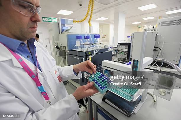 Analyst Christiaan Bartlett assesses samples in the anti-doping laboratory which will test athlete’s samples from the London 2012 Games on January...