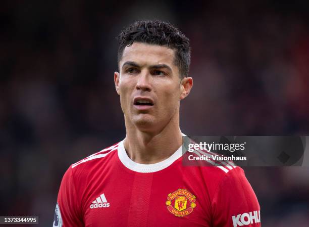 Cristiano Ronaldo of Manchester United looks dejected during the Premier League match between Manchester United and Watford at Old Trafford on...