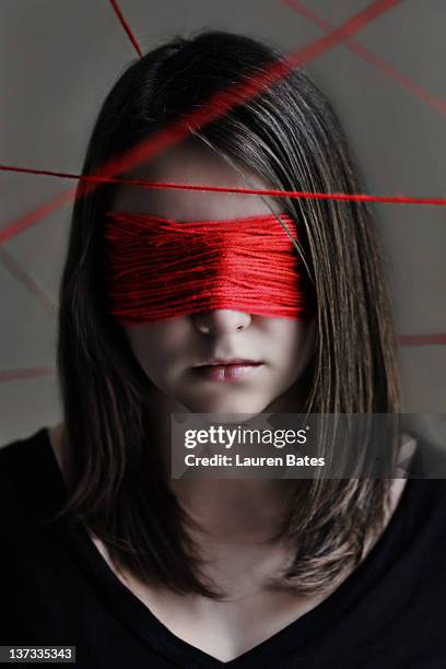 Premium AI Image  A portrait of blindfolded woman with birds