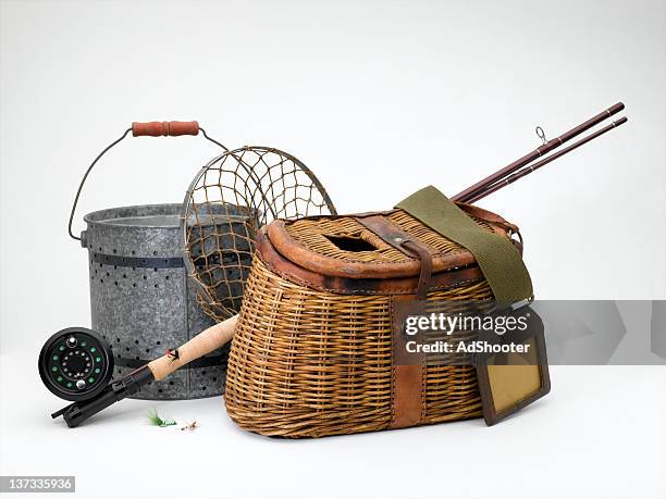 vintage fly fishing - tackle stockfoto's en -beelden