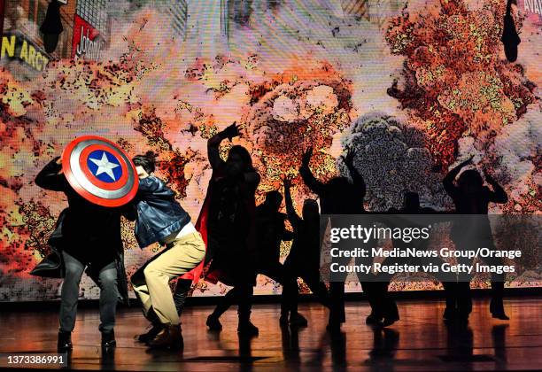 Anaheim, CA Captain America during a scene from Rogers: The Musical at the Hyperion Theater inside Disney California Adventure in Anaheim, CA, on...