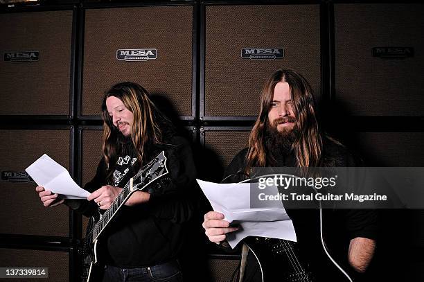 Guitarists Mark Morton and Willie Adler of American heavy metal group Lamb of God reading fan mail, taken on February 12, 2009 in Bristol.