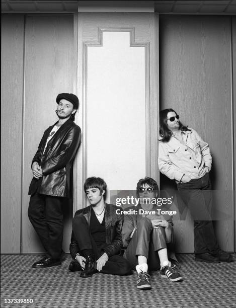 Welsh rock group Manic Street Preachers, London, 1993. Left to right: James Dean Bradfield, Richey Edwards, Nicky Wire and Sean Moore.