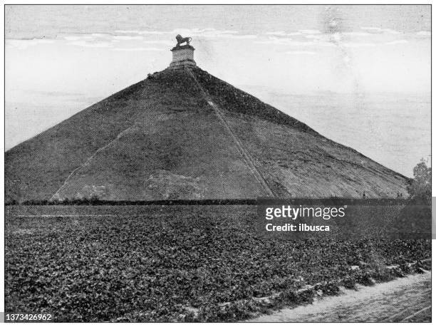 antique travel photographs of belgium: heroes' mound, waterloo - traditionally belgian stock illustrations