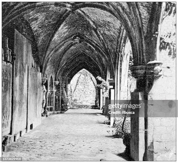 antique travel photographs of belgium: st bavon abbey cloister - abbey monastery stock illustrations