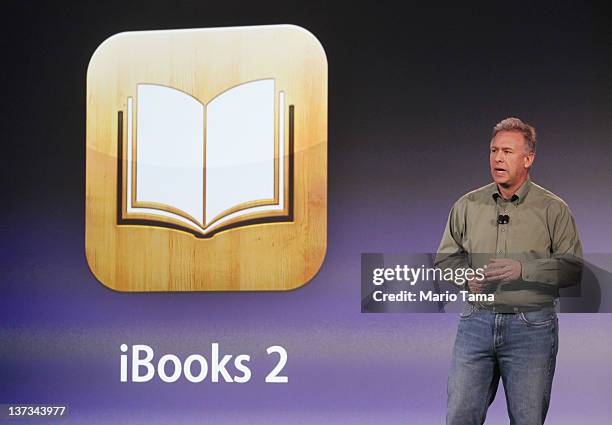 Philip Schiller, Apple's senior vice president of Worldwide Marketing, speaks about Apple's plan to "reinvent" textbooks at an event at the...