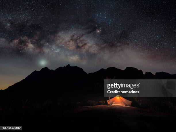 camping and milky way galaxy background - night picnic stock pictures, royalty-free photos & images