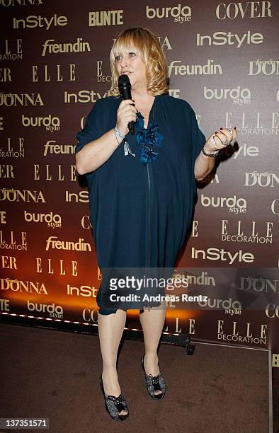 Patricia Rieckel speaks at the Burda Style Group Cocktail during Mercedes-Benz Fashion Week Berlin Autumn/Winter 2012 on January 19, 2012 in Berlin,...