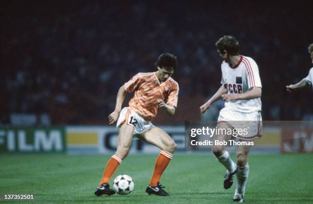 Dutch footballer Marco van Basten in action during the European Championships First Round Group B match between Holland and the USSR at the...