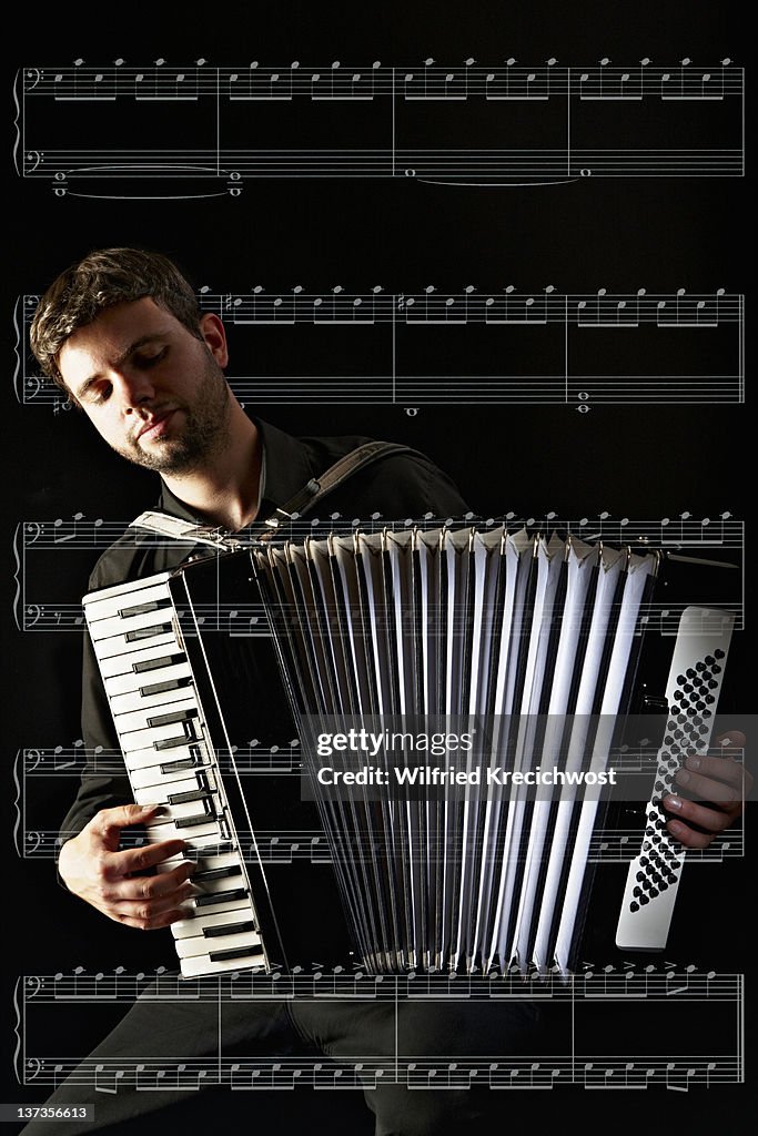 Musician playing accordion