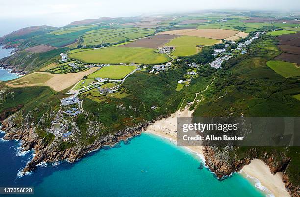 ariel view of cornwall - ariel view beach stockfoto's en -beelden